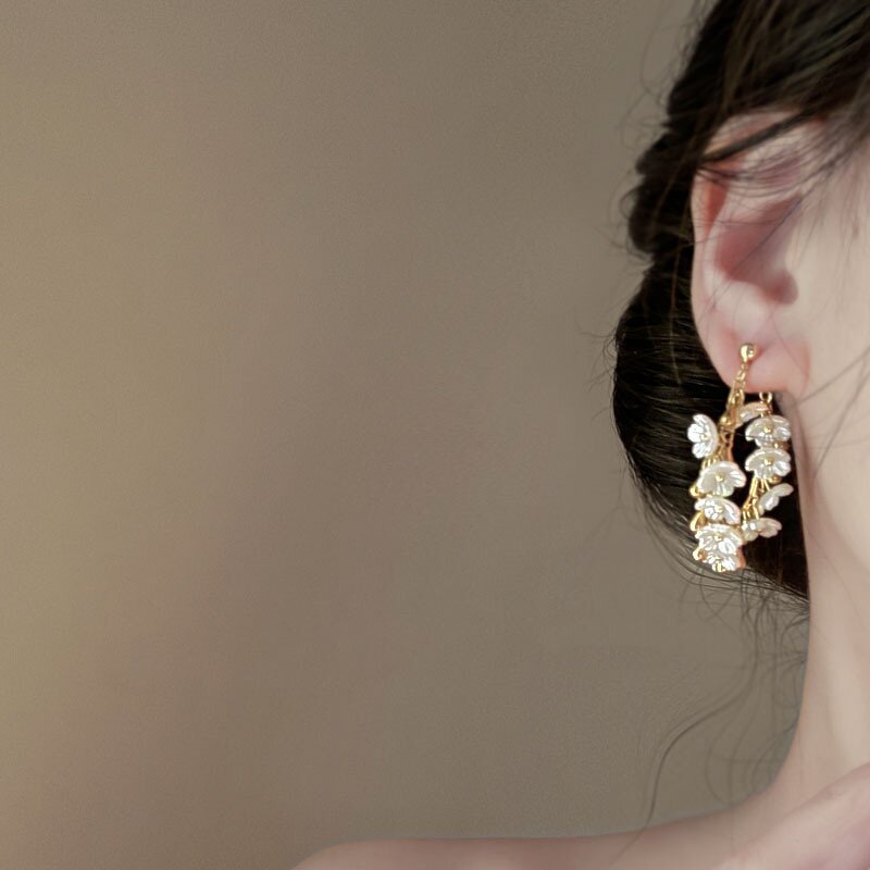 Dangle Earrings Supplier - Fashion Camellia Flower Petal Luxury Removable Tassel