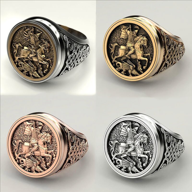 Religious Ring Supplier - St. George Vintage Stainless Steel Unisex Trendy