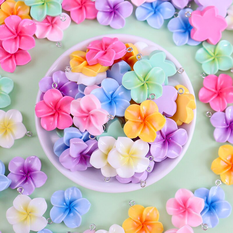 Frangipani Charms Factory - 7 Colors Floral Resin Bulk Hawaii Summer Spring