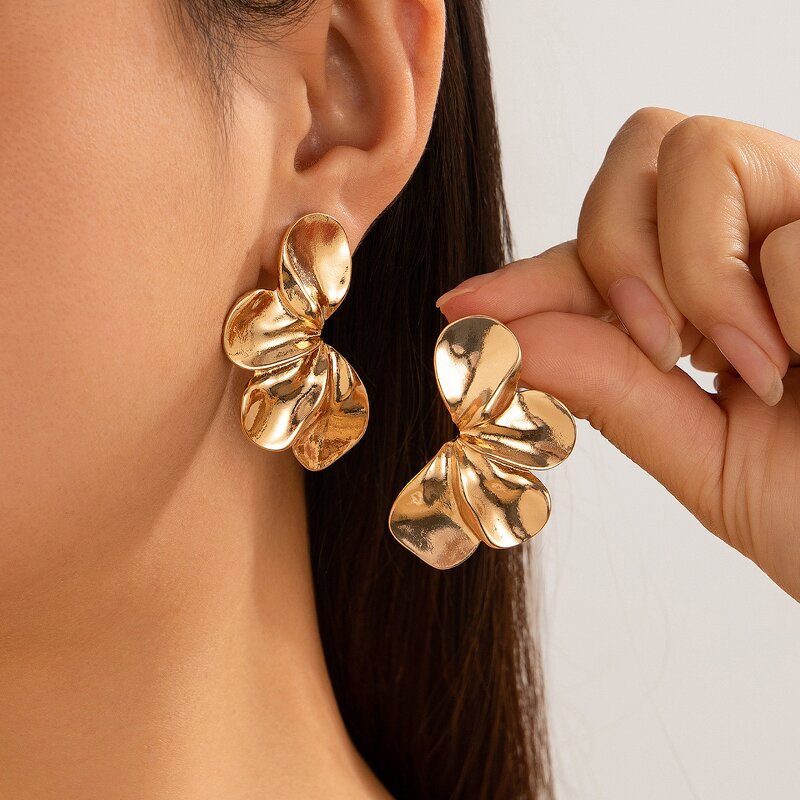 Stud Earrings Factory - Elegant Retro Gold Color Leaves Design Sense Irregular