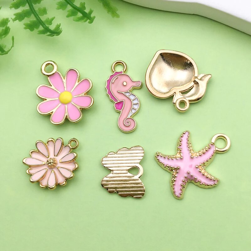 Pink Enamel Charms Factory - Alloy Animal Flowers Heart Pendants DIY Jewelry