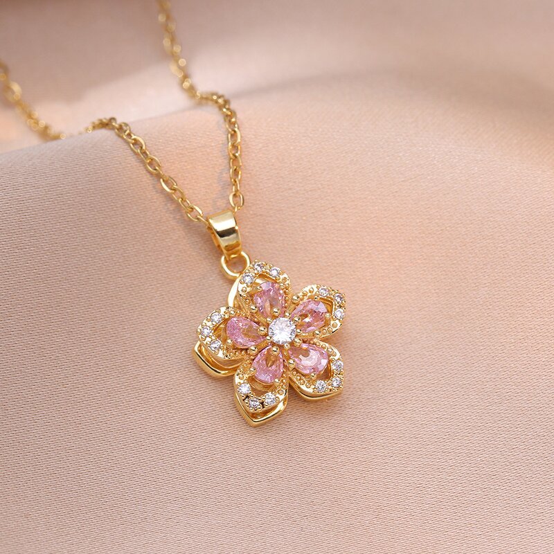 Rotating Bauhinia Necklace Supplier - Zirconia Flowers Niche Light Luxury Temperament