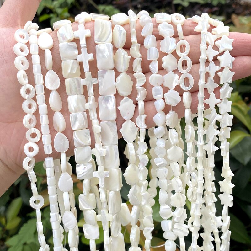 Mother Pearl Beads Supplier - Natural White Love Heart Cross Design DIY