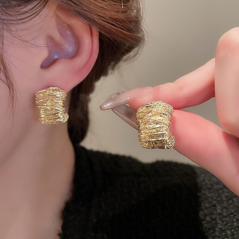 Geometric Earrings Supplier - Punk Vintage Korean Fashion Metal Gold Color Chunky