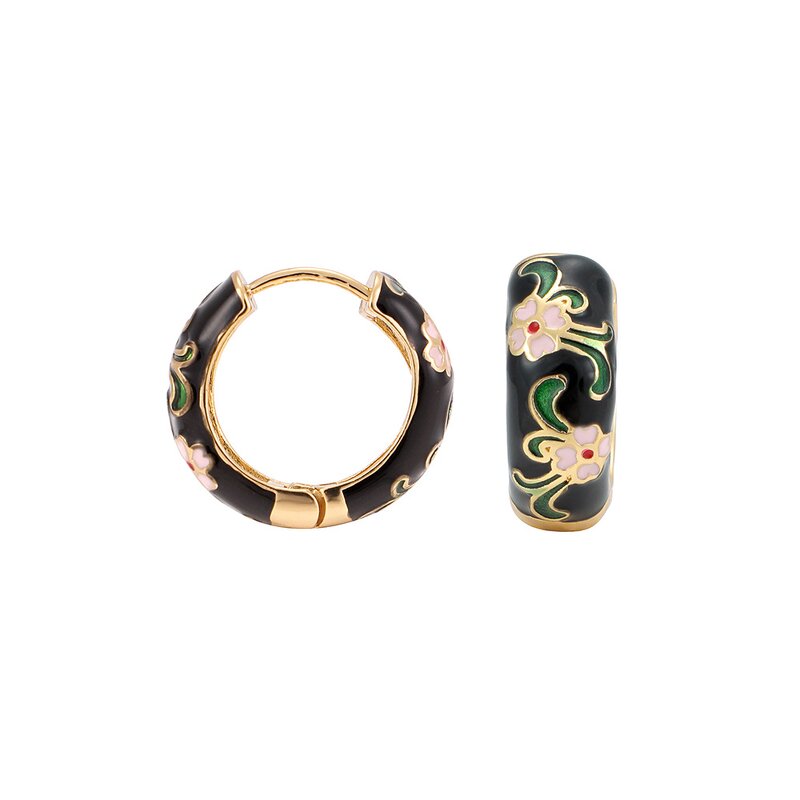 Hoop Earrings Supplier - Fashion Enamel Flower Huggie Vintage Boho Circle
