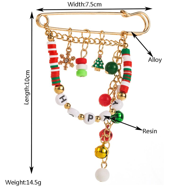 Christmas Brooch Supplier - Red Green Crystal Happy Holidays Lapel Pins Bells