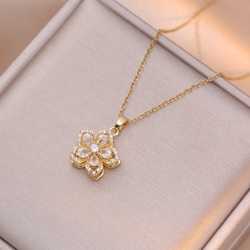 Rotating Bauhinia Necklace Supplier - Zirconia Flowers Niche Light Luxury Temperament