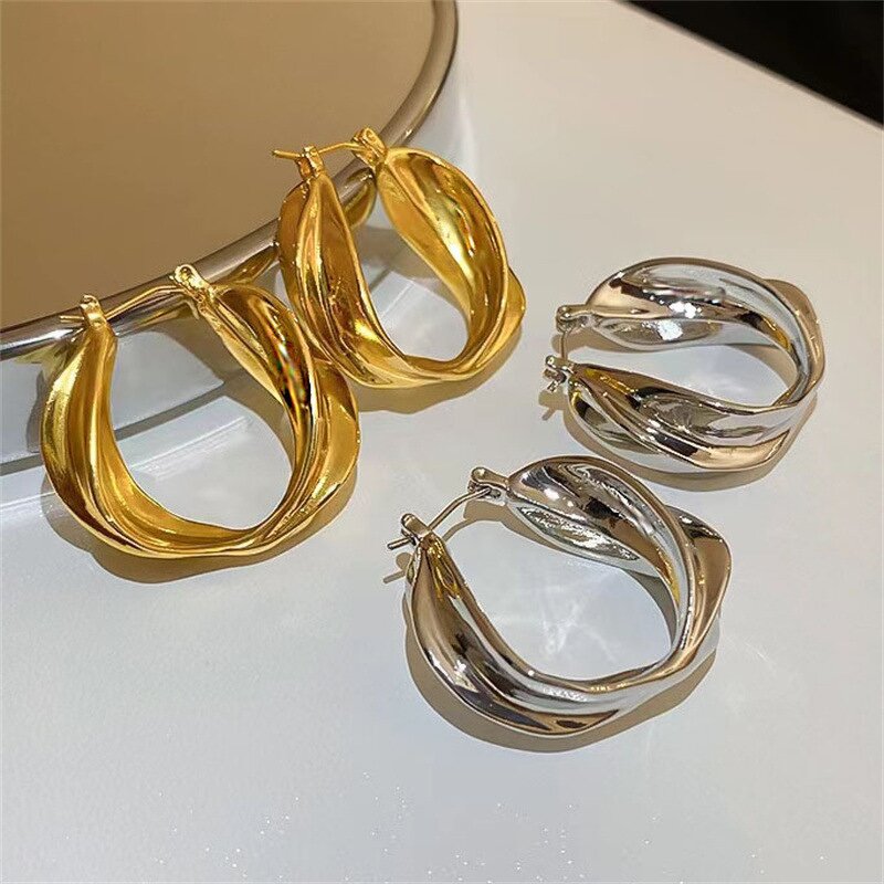 Hoop Earrings Factory - Geometry Twisted Thick Big Round Circle Punk Hiphop