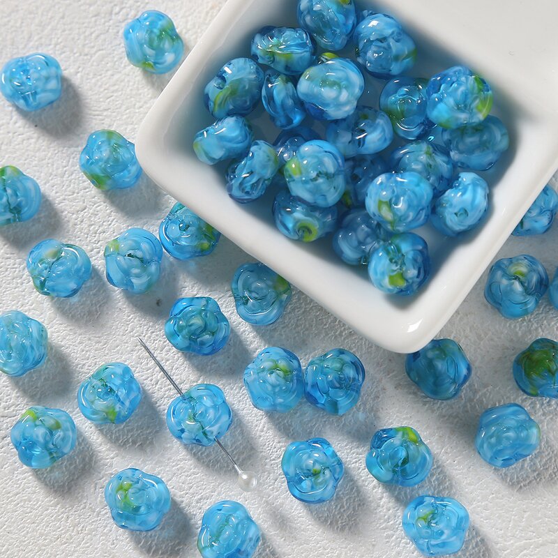 Glass Beads Factory - Round Rose Flower Shape Glossy Spacer Wholesale Bulk