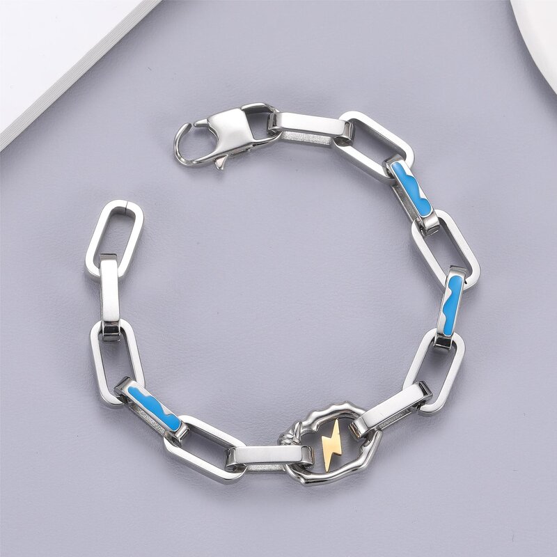 Lightning Bracelet Factory - Punk Street Thick Square Titanium Steel Mosaic