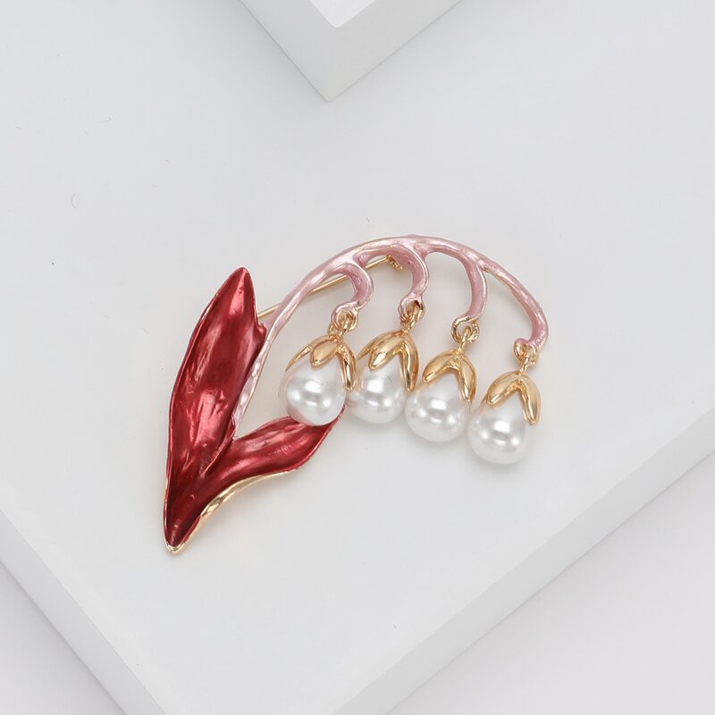 Lily of the Valley Brooch Supplier - Designer Pastoral Temperament Pearl Green Leaf