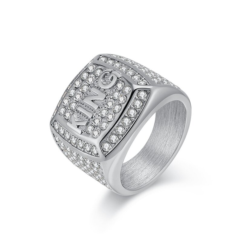 Rhinestone Ring Factory - Hip Hop Full 316L Stainless Steel Gold Color King