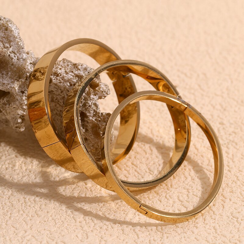 Gold Plated Bangle Supplier - 18K Stainless Steel Minimalist Basic Waterproof