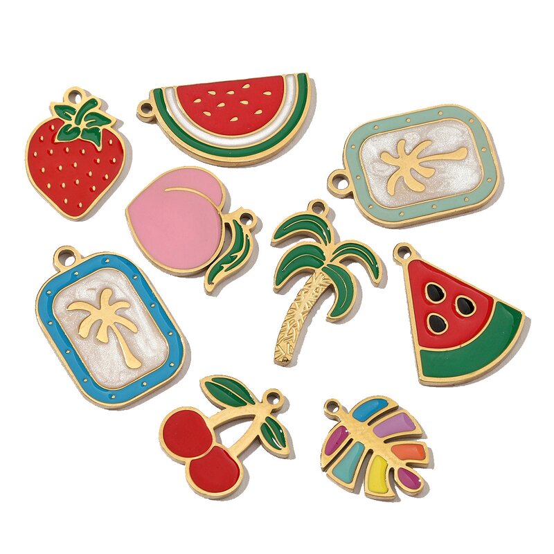 Summer Beach Charms Supplier - Stainless Steel Fruits Peach Coconut Palm Tree