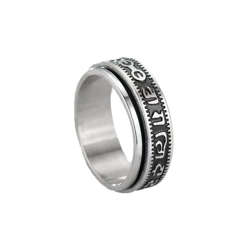 Titanium Steel Ring Supplier - Men's Rotatable Finger Tibetan Buddhism Mantra