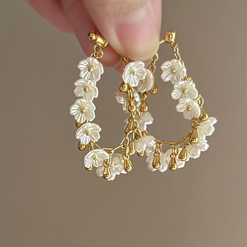 Dangle Earrings Supplier - Fashion Camellia Flower Petal Luxury Removable Tassel