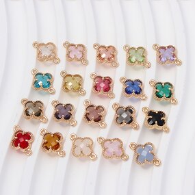 Brass Charms Supplier - Polychrome Crystal Four Leaf Clover Connectors DIY