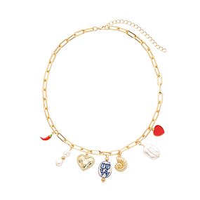 Paper Clip Chain Supplier - Love Simulated Pearls Charm Iron Choker Trendy