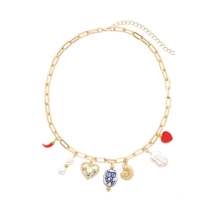 Paper Clip Chain Supplier - Love Simulated Pearls Charm Iron Choker Trendy