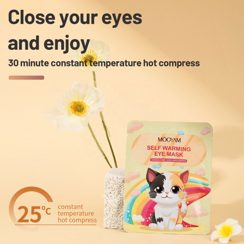 Self Heating Steam Eye Mask Private Label Cute Cat Warming Sleep Mask Patch Heat Pad Relief Eye Fatigue Heated Eye Mask