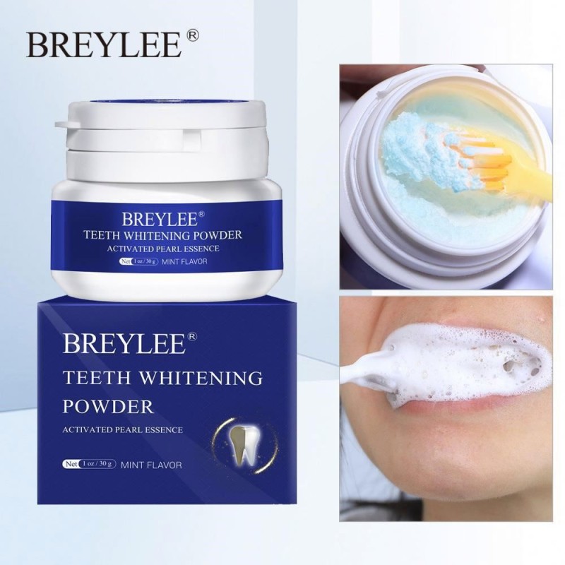 BREYLEE Easy Home Use Mint Flavored Teeth Whitening Powder 30g Effective Natural Teeth Whitening Supplement
