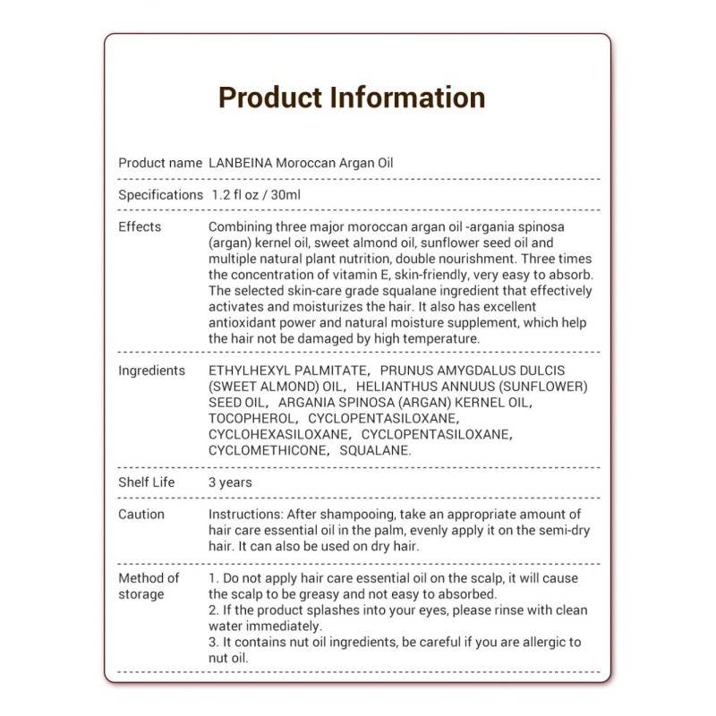 For LANBENA Organic Moroccan Argan Oil Hair   Herbal Repairing and Nourishing Hair Fall Serum Essence Bottles