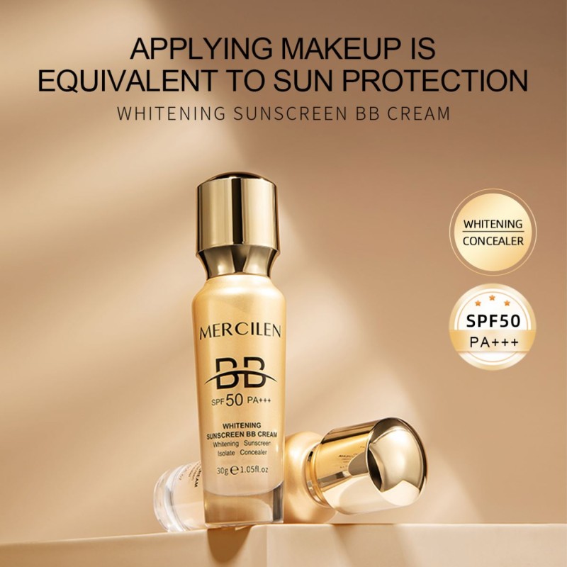 Private Label OEM Cosmetics Lightweight Long Lasting Face Makeup Full SPF50+++ Sunscreen Coverage Waterproof BB Cream