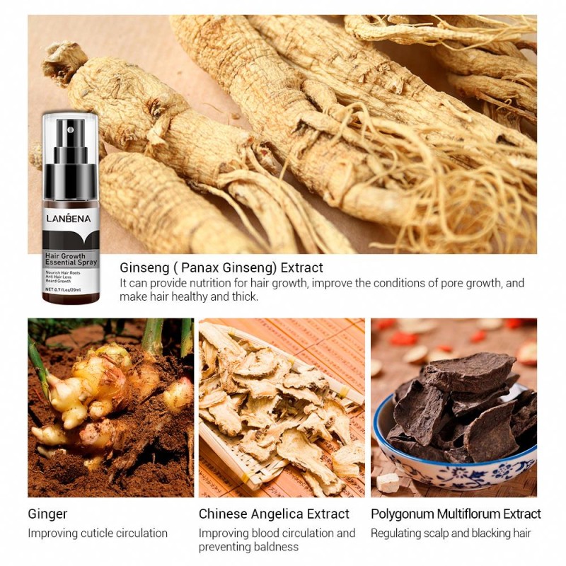 LANBENA Ginger Organic Hair Growth Essential Oil Loss Nourish Scalp Fast Hair Growth Hair Loss Serum Spray