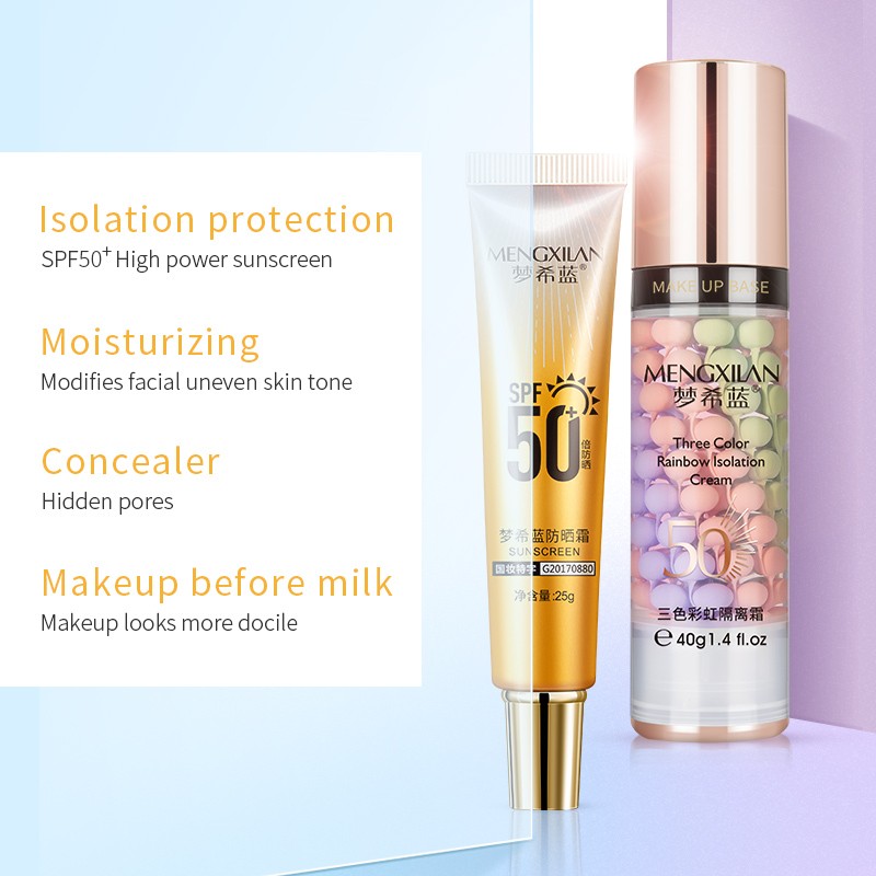 Moisturizing Face Makeup Foundation Base Cosmetic SPF50 Ultra Protect Sunscreen+three Colors Brighten Primer Make up Cream Vegan