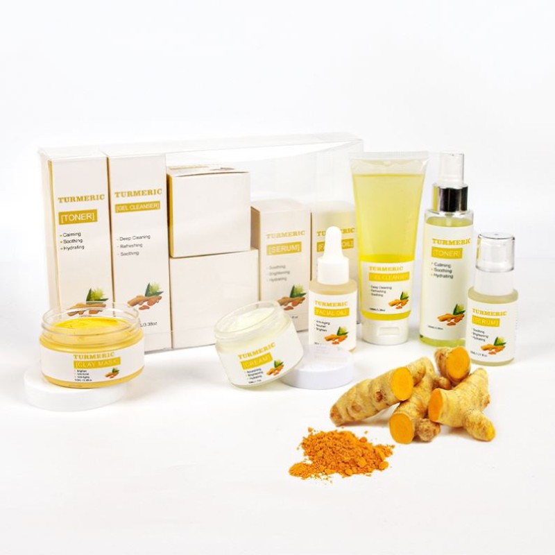 OEM Private Label Anti-Aging Anti-Acne Vegan Skin Care Gift Set Organic Turmeric & Hyaluronic Acid Brightening Ingredients