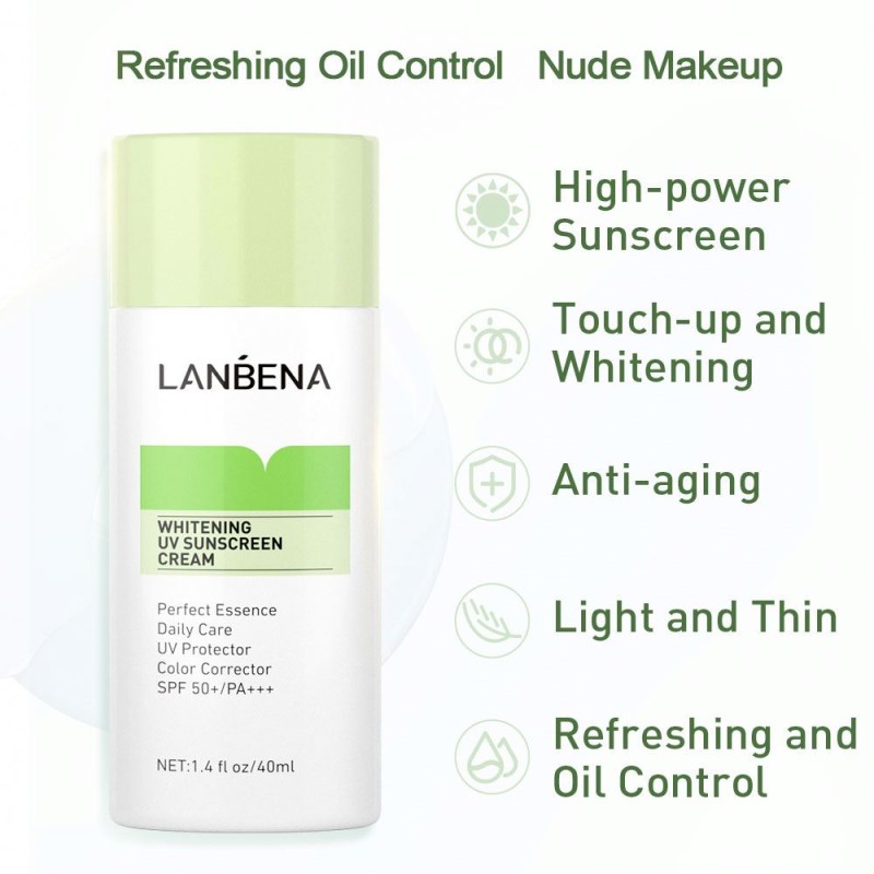 LANBENA Refreshing Green UV Sunscreen Brightening Cream Spf 50 PA+++ for Face Care