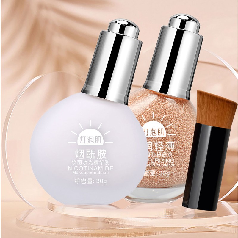 Natural Nude Mineral Bubble Foundation Nourishing Skin Moisturizing Liquid Makeup with Small Light Bulb Effect