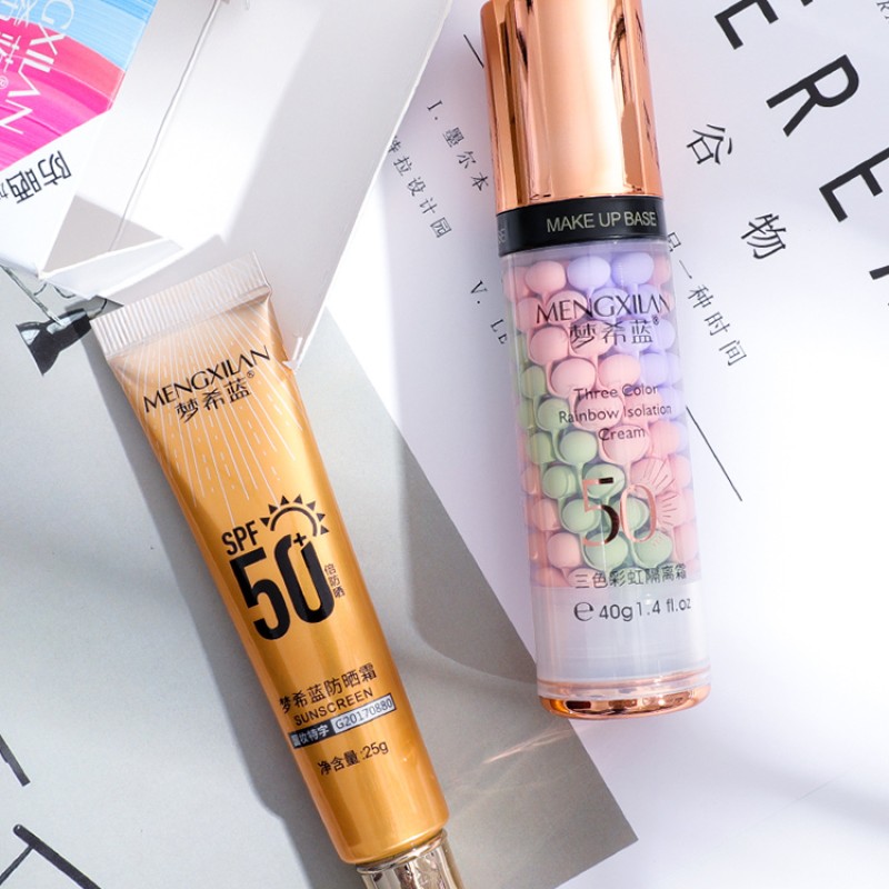 Moisturizing Face Makeup Foundation Base Cosmetic SPF50 Ultra Protect Sunscreen+three Colors Brighten Primer Make up Cream Vegan
