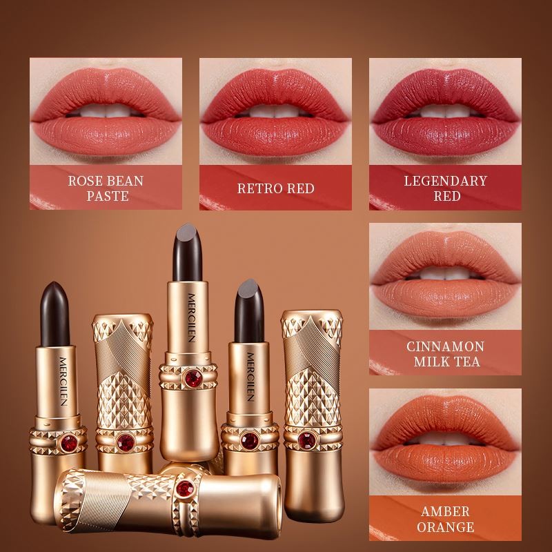 MERCILEN Long Lasting Waterproof Lipstick Nude Makeup Red Matte Vegan Cruelty Free Solid Fashionable Lady Cosmetics Lipstick
