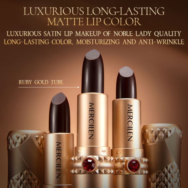 MERCILEN Long Lasting Waterproof Lipstick Nude Makeup Red Matte Vegan Cruelty Free Solid Fashionable Lady Cosmetics Lipstick