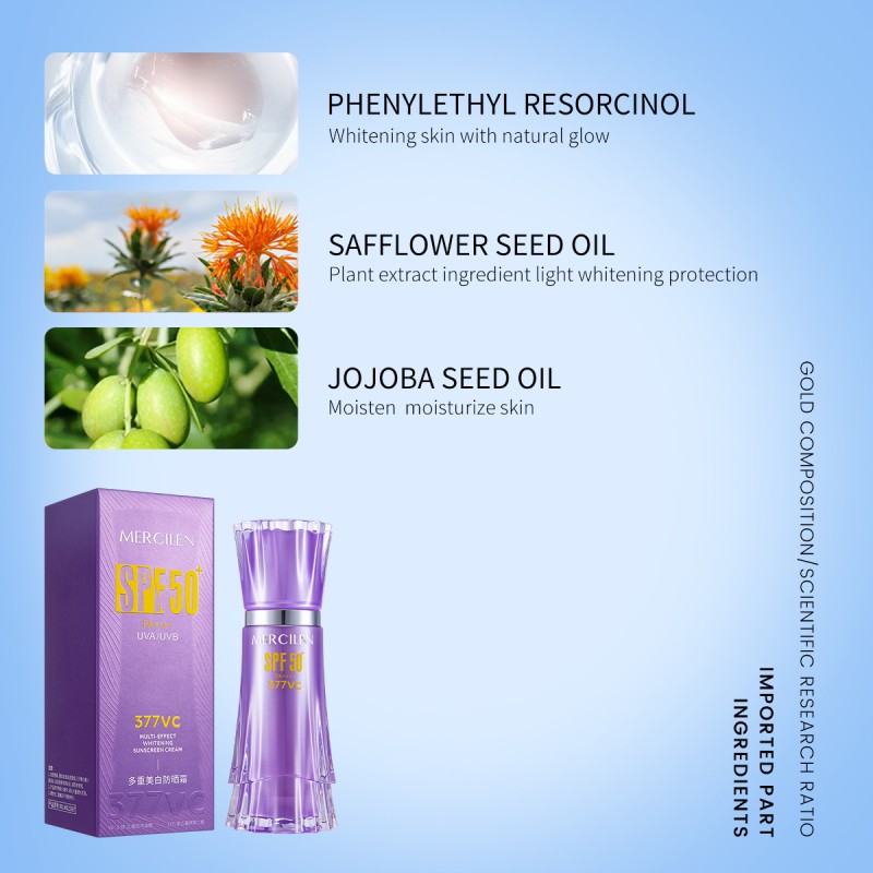 MERCILEN SPF 50++++ Organic Whitening Moisturizing Sunscreen for Dry Sensitive Skin Waterproof Body Cream Minerals Herbs for