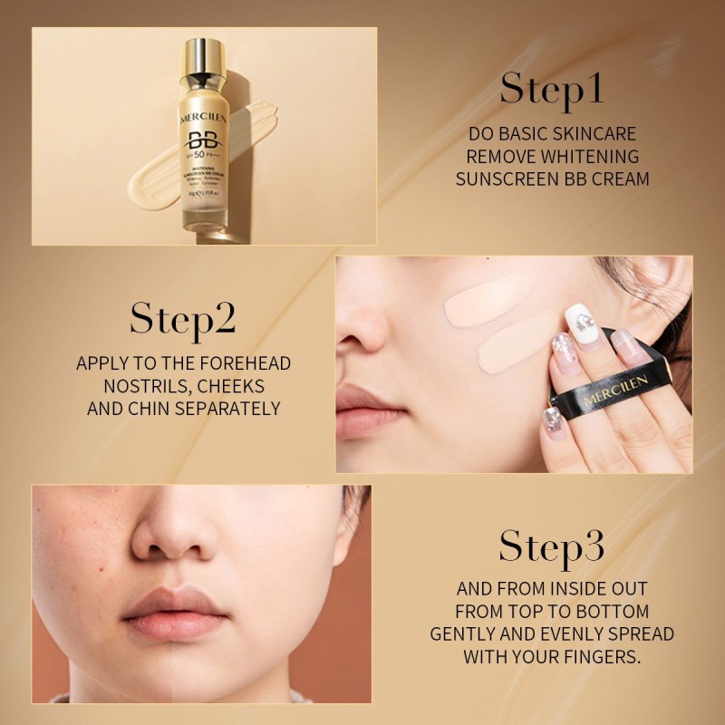 Private Label OEM Cosmetics Lightweight Long Lasting Face Makeup Full SPF50+++ Sunscreen Coverage Waterproof BB Cream