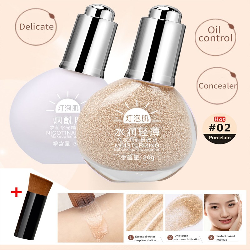Natural Nude Mineral Bubble Foundation Nourishing Skin Moisturizing Liquid Makeup with Small Light Bulb Effect