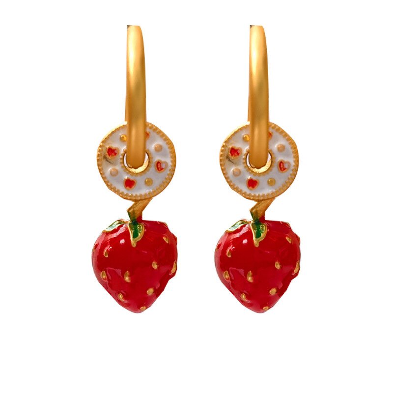 Copper Earrings Factory - Long Strawberry Design Earrings