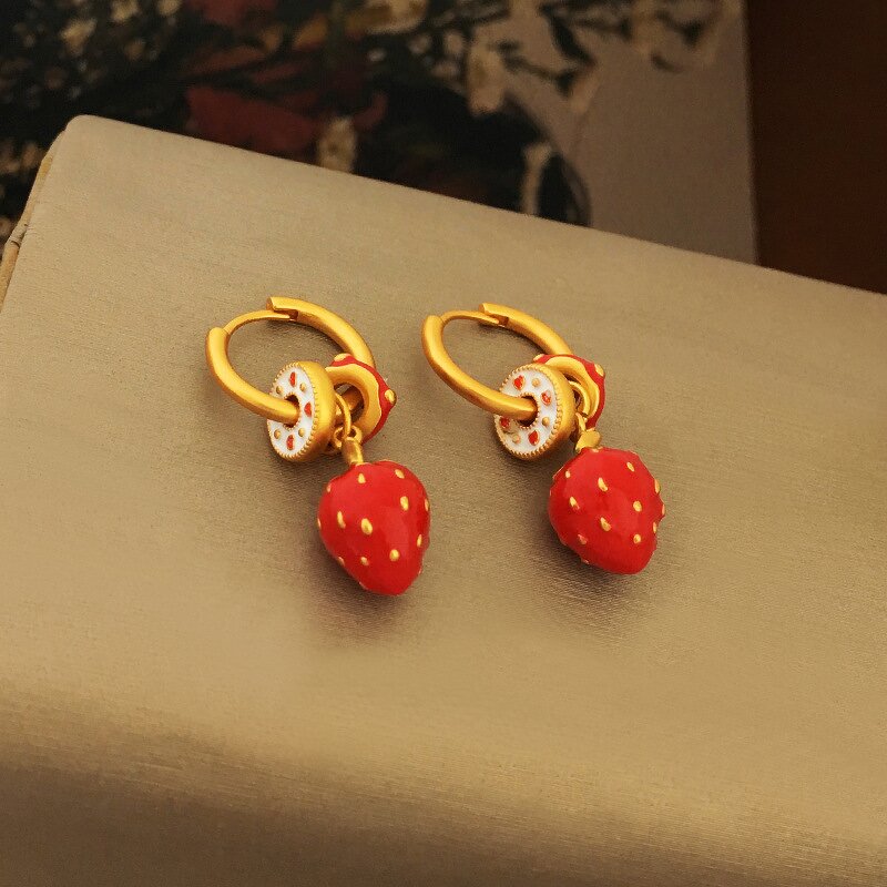 Copper Earrings Factory - Long Strawberry Design Earrings