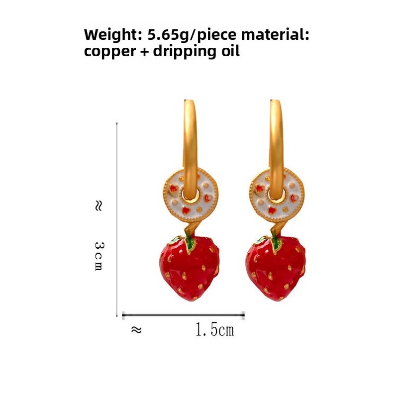 Copper Earrings Factory - Long Strawberry Design Earrings
