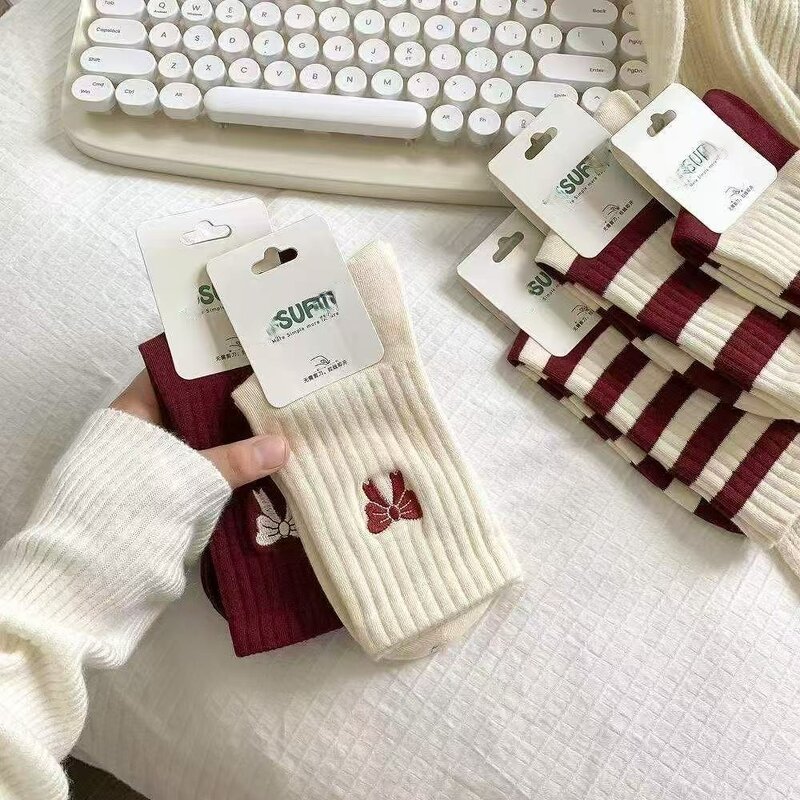 Women's Socks Factory - Embroidery Bow Anchor Socks