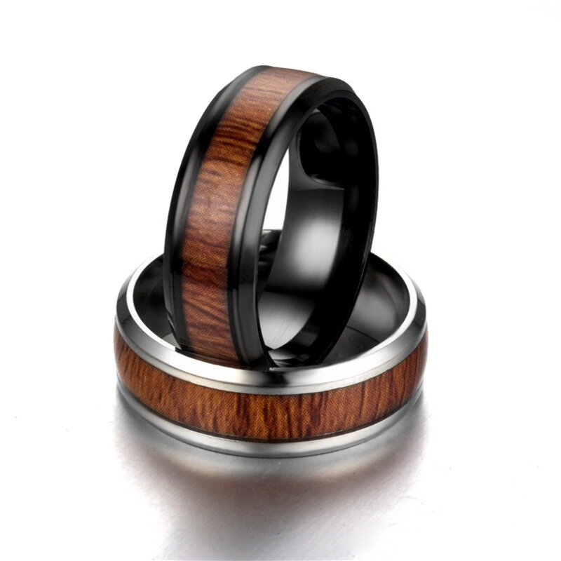 Wood Ring Factory - Black Ceramic Wood Inlay Band