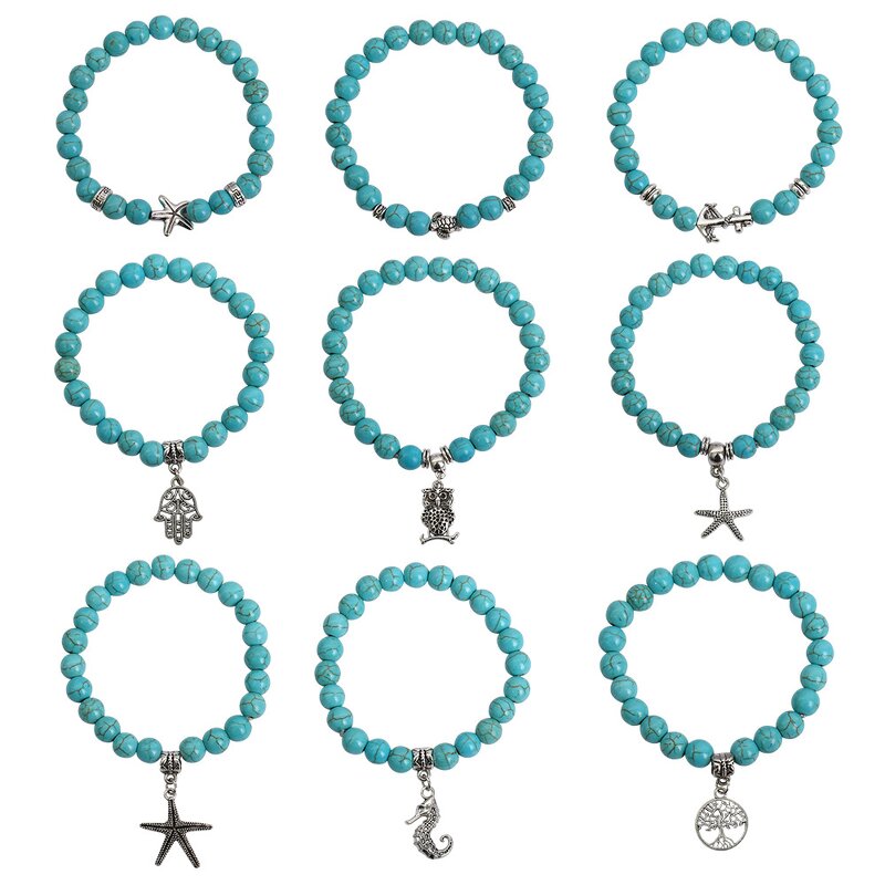 Stone Bracelet Factory - Turquoise Bead Charm Bracelet