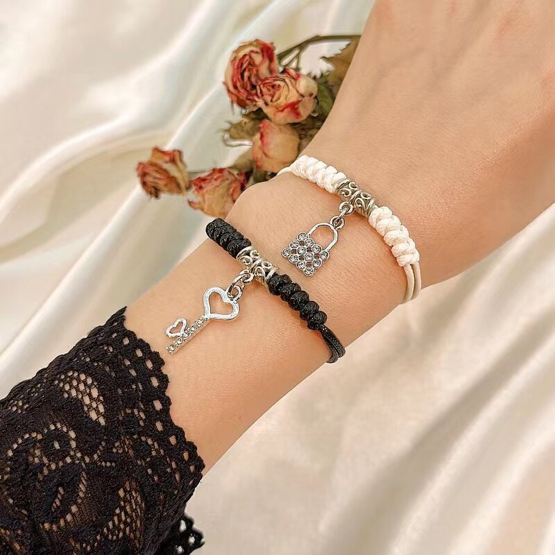 Couple Bracelet Factory - Alloy Key Lock Rope Bracelet
