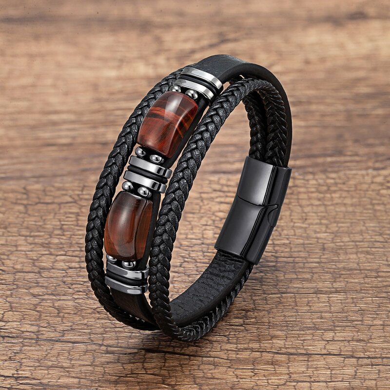 Leather Bracelet Factory - Men's Tiger Eye Braided Bracelet