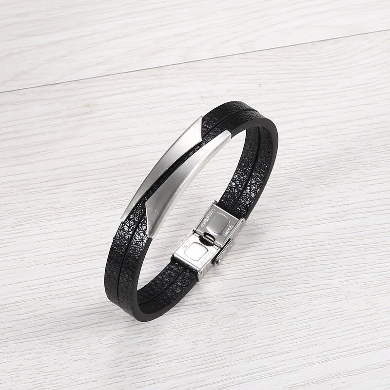 Titanium Steel Bracelet Factory - Simple Bar Leather Bracelet