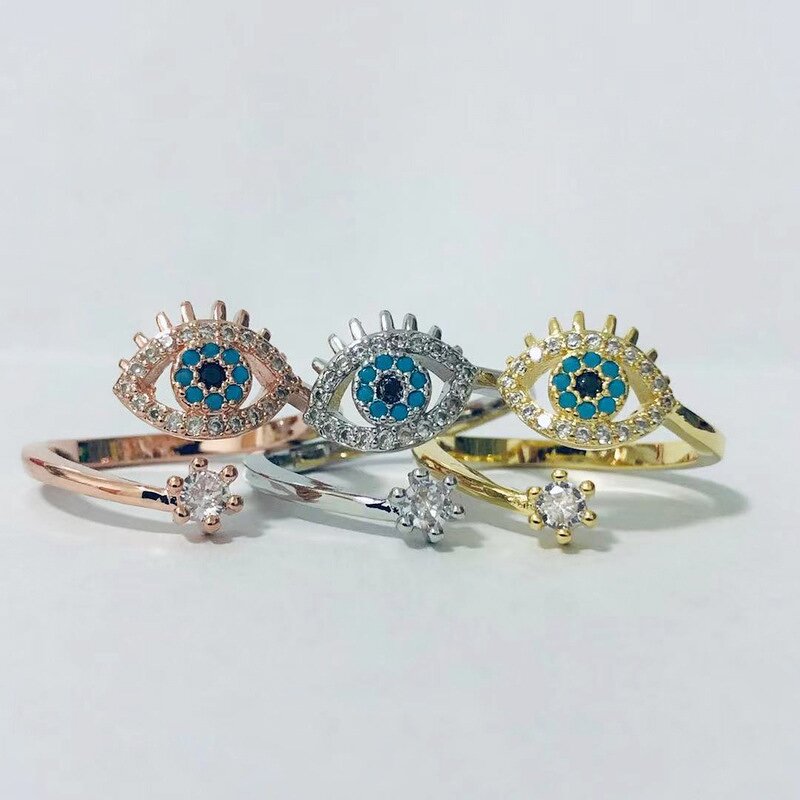 Adjustable Ring Factory - Evil Eye Crystal Open Ring