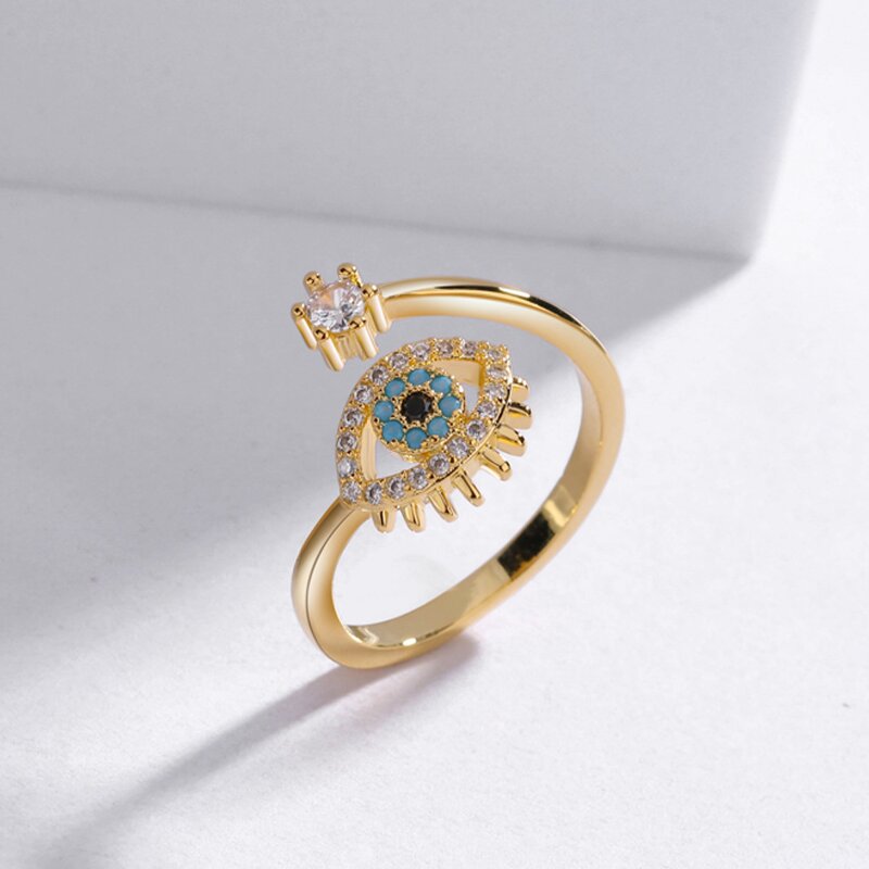 Adjustable Ring Factory - Evil Eye Crystal Open Ring