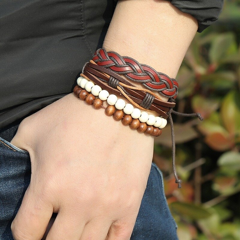 Bracelet Set Factory - 4pcs Punk Braided Leather Set